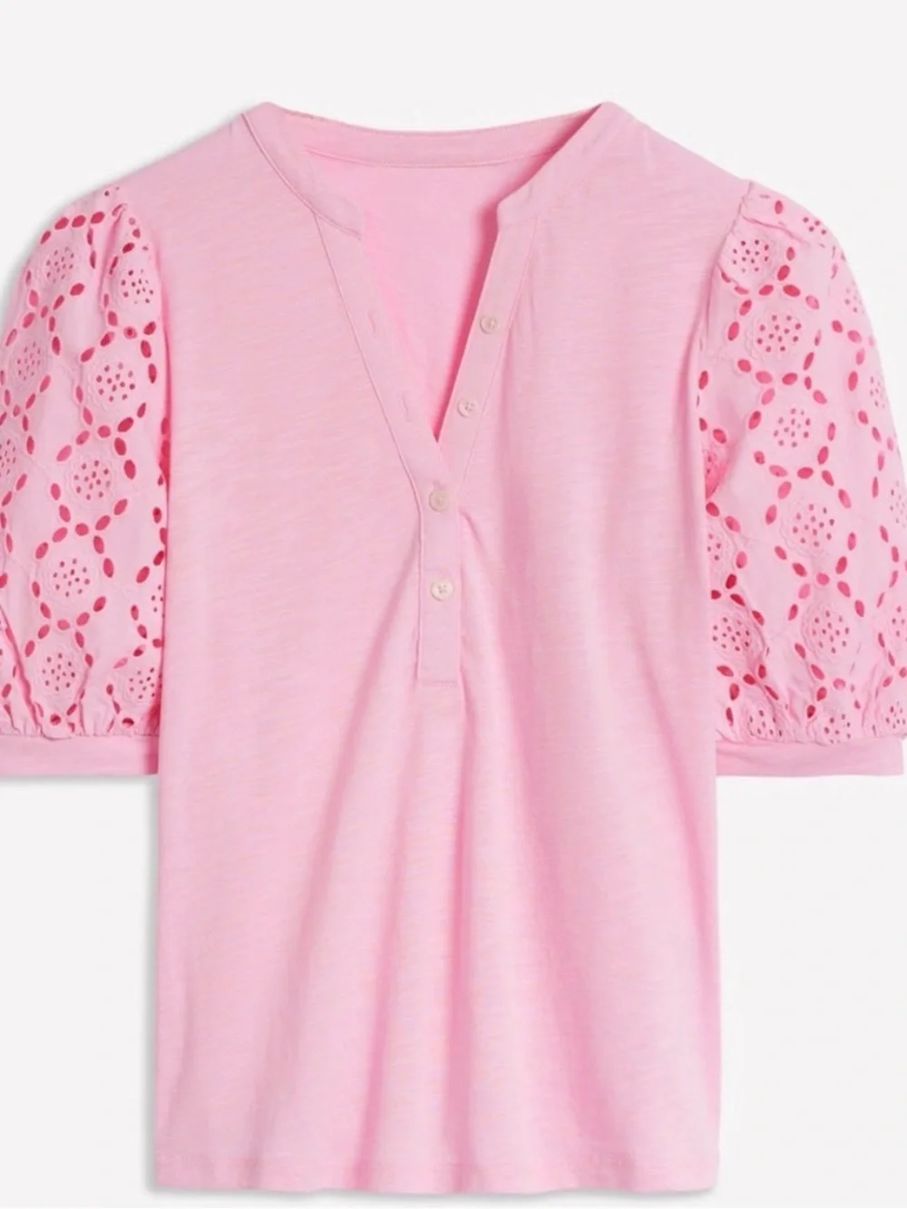 Boden Pink Eyelet Puff-Sleeve Top
